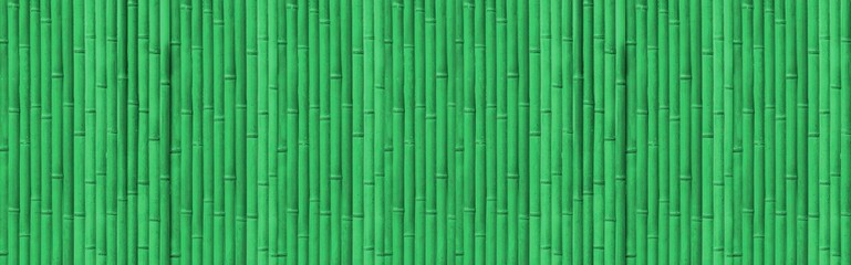 Panorama of Green bamboo fence pattern and seamless background