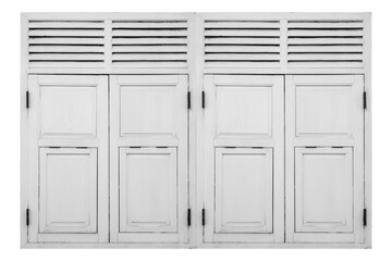 Vintage white wooden window frame isolated on a white background