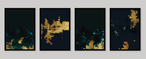 Luxury gold wallpaper.  Black and golden background. Grunge wall art design with dark blue and green color, shiny golden light texture. Modern art mural wallpaper. Vector illustration. © TWINS DESIGN STUDIO