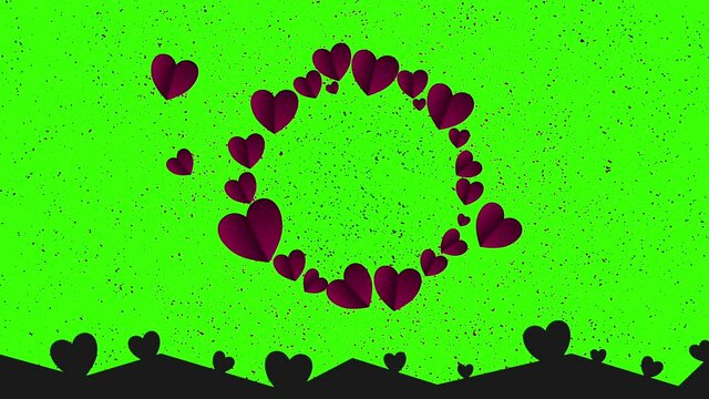Animated hearts frame with dotted background, green screen 