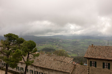Fototapeta na wymiar View from the mountain in San Marino. Italy