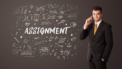Businessman thinking with ASSIGNMENT inscription, business education concept