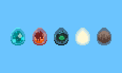 Pixel art set of mysterious fantasy eggs illustration.