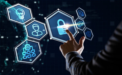 Cyber security data protection business technology privacy concept. Young businessman  select the...