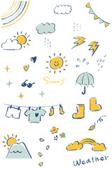 ルーズに描いた天気のあしらいイラストセット（ブルー）Loosely drawn weather illustration set