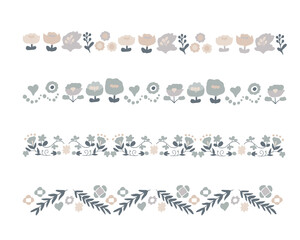 Obraz premium アースカラーのシンプルなライン草木刺繍 Simple line vegetation embroidery in earth color