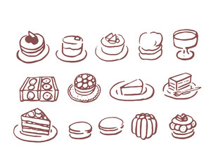 手書きタッチの線画スイーツイラスト　Line art sweets illustration with handwritten touch