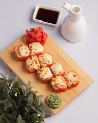 Japanese food. Sushi and rolls. Sets from the roll. Beautiful serving of Asian cuisine