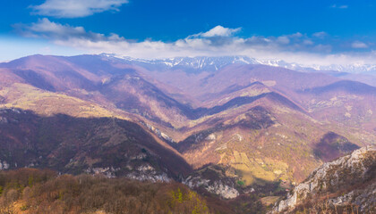 Naklejka premium Autumn landscape, with beautiful lights and colors in the mountains