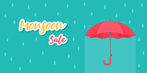 Fototapeta premium Red umbrella for protection against rain storms during monsoons. Product sale ideas for rainy season