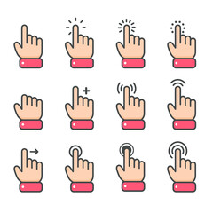 Vector cartoon finger mouse cursor in various gestures for mobile touch screen devices