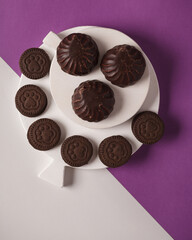 Marshmallows. Chocolate-covered marshmallows. Delicious marshmallows for tea or coffee