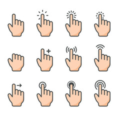 Obraz premium Vector cartoon finger mouse cursor in various gestures for mobile touch screen devices