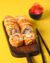 Japanese food. Sushi and rolls. Sets from the roll. Beautiful serving of Asian cuisine