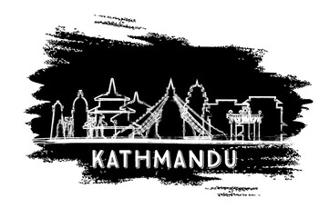 Kathmandu Nepal City Skyline Silhouette. Hand Drawn Sketch.