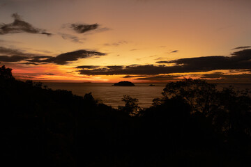 Red horizon under the sea before the sunrise