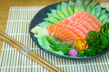 Traditional Japanese cuisine, premium sashimi decorated in elegant surroundings.