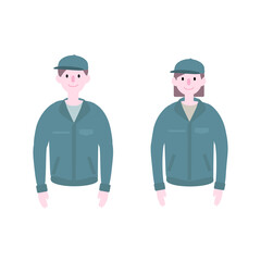 Naklejka premium 帽子をかぶった作業服をきた人イラスト素材