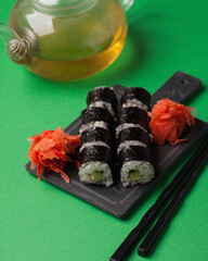 Japanese food. Sushi and rolls. Sets from the roll. Beautiful serving of Asian cuisine
