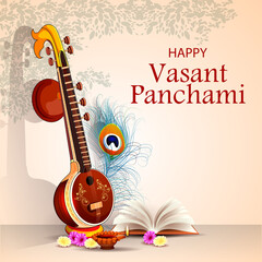 vector illustration of Goddess Saraswati for Vasant Panchami Puja of India