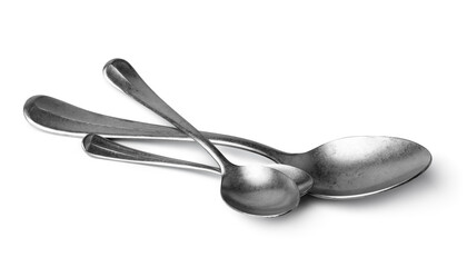 Set of silver spoons cutlery isolated on white