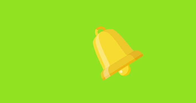 Animated yellow ringing bell icon. Animation, pictogram, motion graphics. Useful for social media, interfaces, infographics, websites. Chroma key, green screen background. 4K HD SD resolution