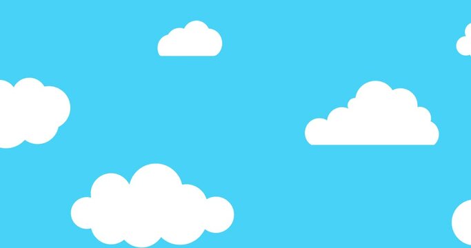 Cartoon clouds floating on the blue sky background, animation 2d clouds are flying across the sky 4K,HD,SD resolution.