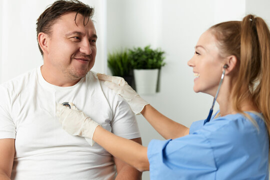 female doctor stethoscope examination patient hospital health