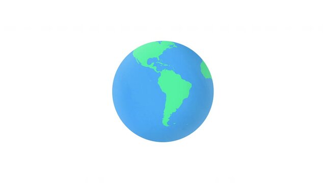 Flat design rotating Earth isolated on white. Animation of planet Earth. Flat design - stock video 4K