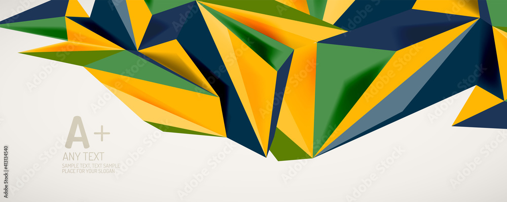 Poster Vector triangle geometric backgrounds. Low poly 3d shape on light backdrop. Vector illustration for covers, banners, flyers and posters and other designs
