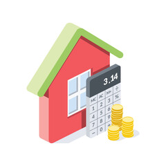 House, calculator and coins. Vector 3d isometric, color web or print icons, new flat style. Creative illustration, idea for infographics.