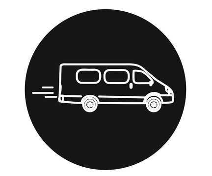 Minibus on a black background. Silhouette. Vector illustration.