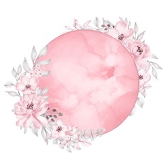 moon with flower Watercolor bright pink