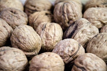 Group of fresh and natural nuts. walnut dried fruit