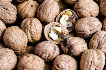Group of fresh and natural nuts. walnut dried fruit