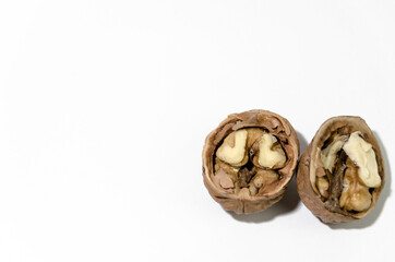 Group of fresh walnuts on white background