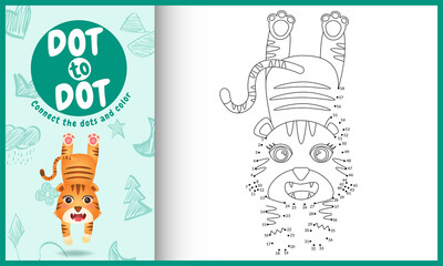 Fototapeta premium Connect the dots kids game and coloring page with a cute tiger character illustration