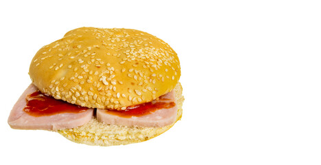 Burger bun on a white background with meat