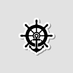 Steering Wheel with anchor for Boat Ship Sticker Icon