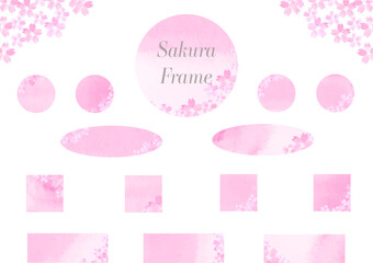 水彩で描いた桜柄のフレーム