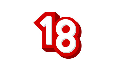 3D Number 18 Red Modern Cool Logo