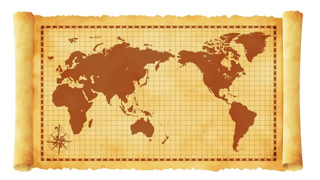 Old vintage world map opening animation movie (4K, MP4)