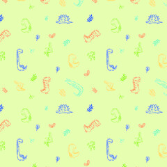 Childish Dino seamless pattern with hand drawn style. Creative vector childish background for fabric, textile