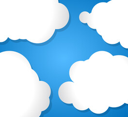 White Funny Clouds on Blue Background. Jpeg Decorative Illustration