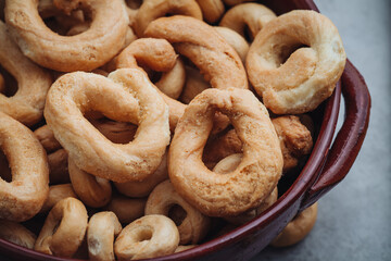 Crunchy traditional taralli snacks from Puglia