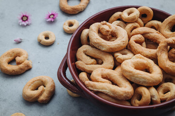 Crunchy traditional taralli snacks from Puglia