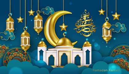 luxury ramadan and happy eid mubarak background graphic design illustration