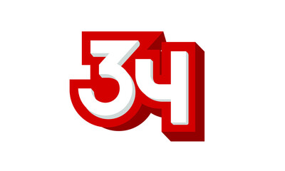 3D Number 34 Red Modern Cool Logo