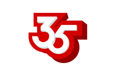 3D Number 35 Red Modern Cool Logo