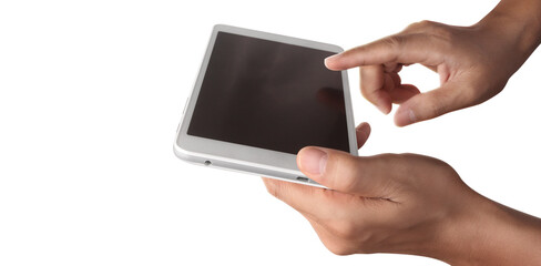 Hands holding  tablet touch computer gadget